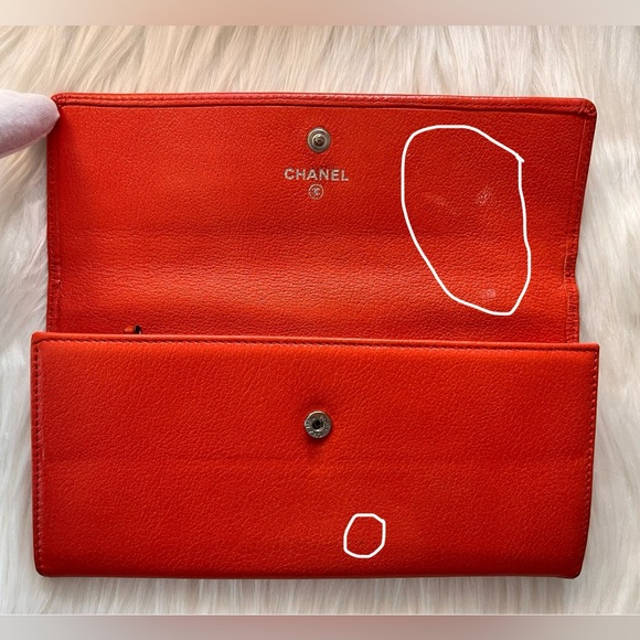 AUTHENTIC CHANEL ORANGE CC CAMELLIA LEATHER LONG WALLET - Picture 5 of 16